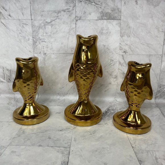 Vintage Other - Vintage Gold Koi Candle Holders Set of 3 Vintage Other - Vintage Gold Koi Candle Holders Set of 3
